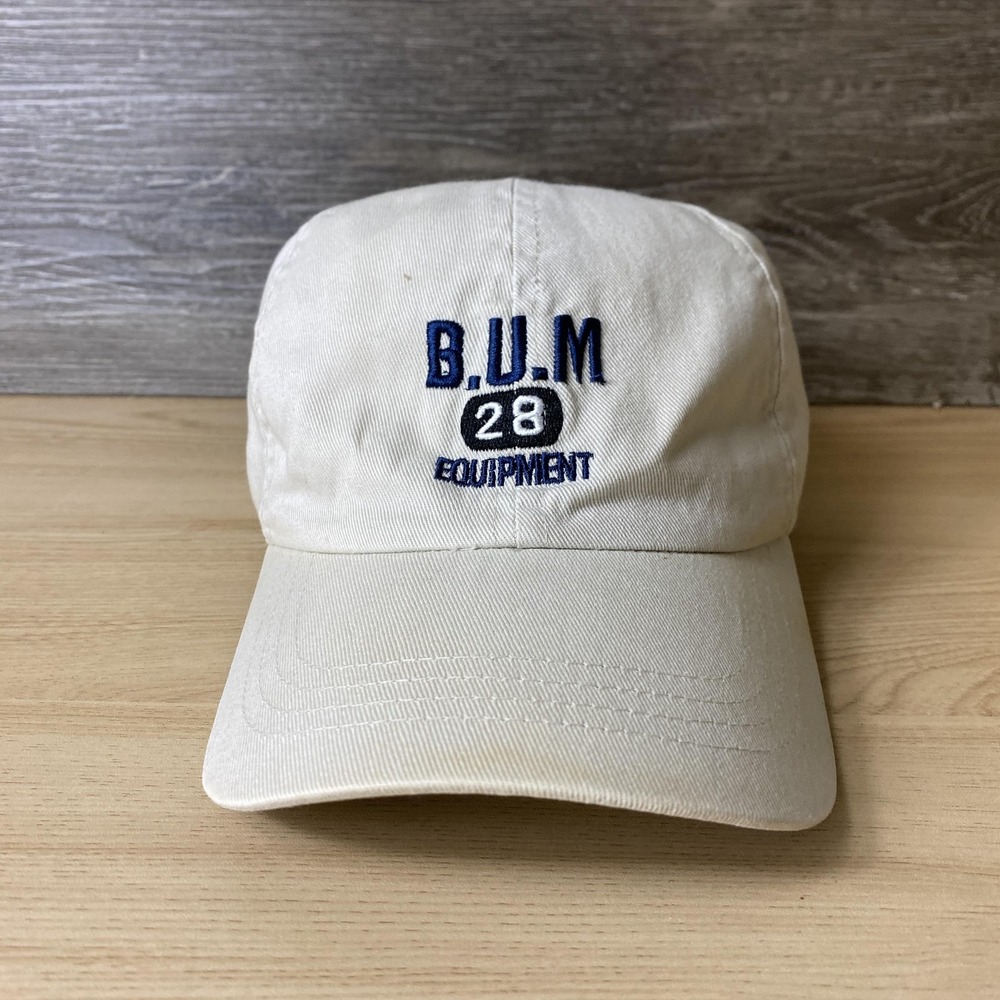 Vintage BUM Equipment Hat Cap Strap Back White Embroidered 28 Logo Mens